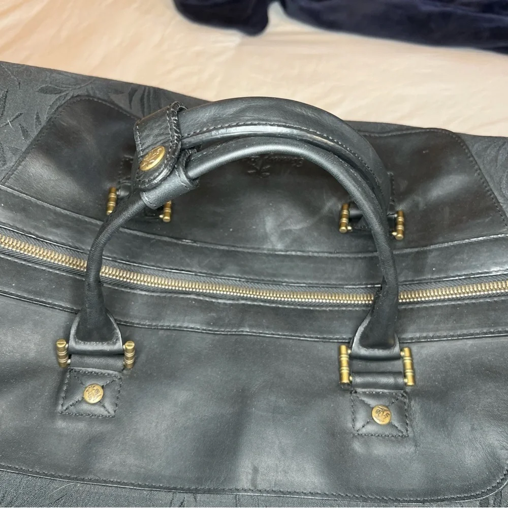 Tommy Bahama Large Black Duffle Bag, Shoulder Strap Top Handles Leather Accents
